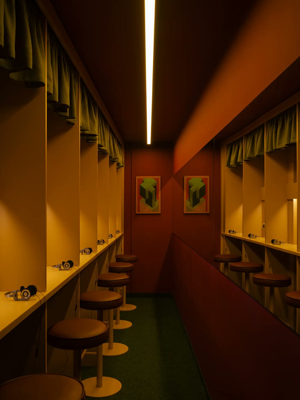 Individual listening booths with headphones